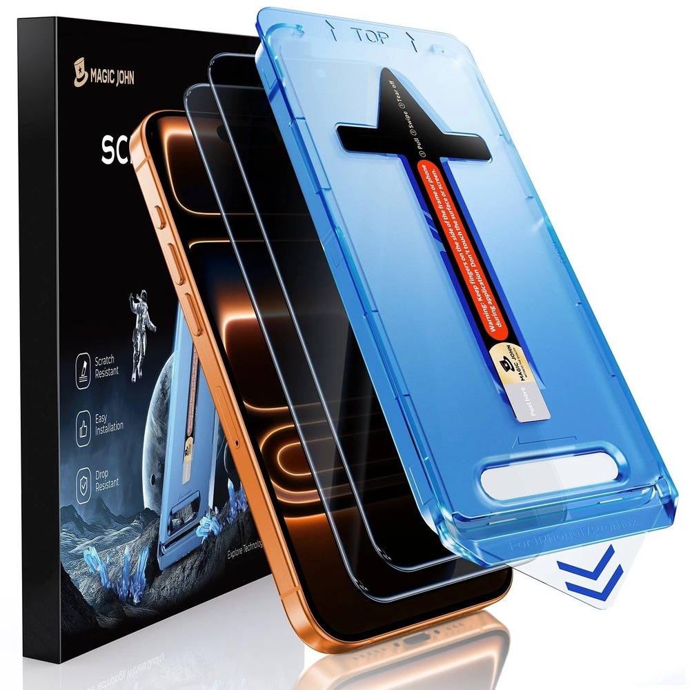 Magic John Screen Protector for iPhone 14 Pro Max 2 Pack Auto Dust Removal Kit